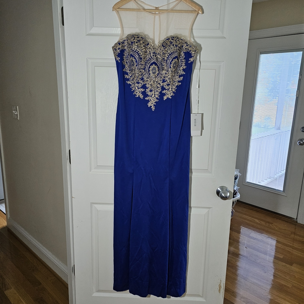 NWT Women's Dress with Gold Lace Embellishments, Royal Blue, Size XL